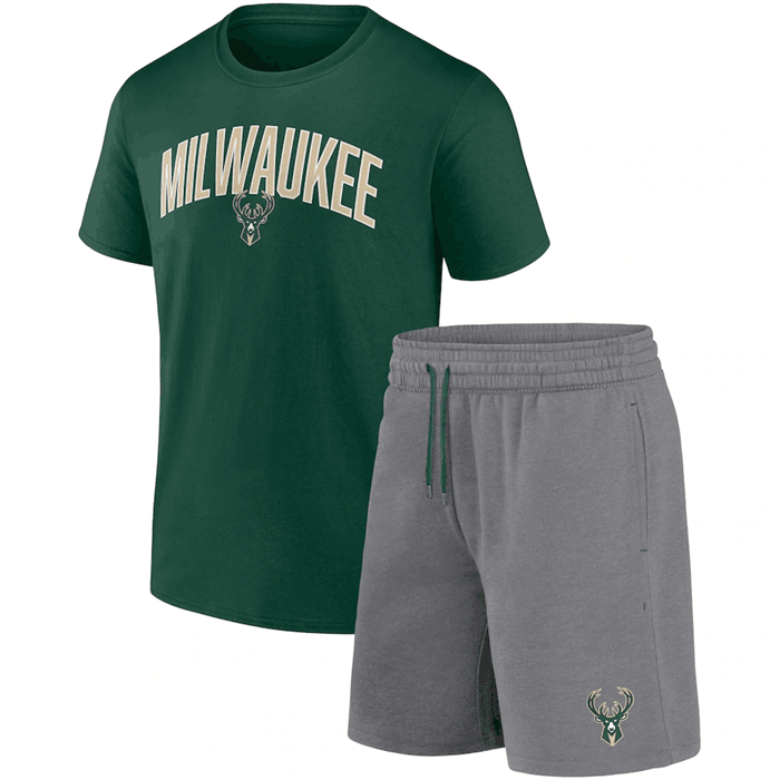 Men's Milwaukee Bucks Green/Heather Gray Arch T-Shirt & Shorts Combo Set